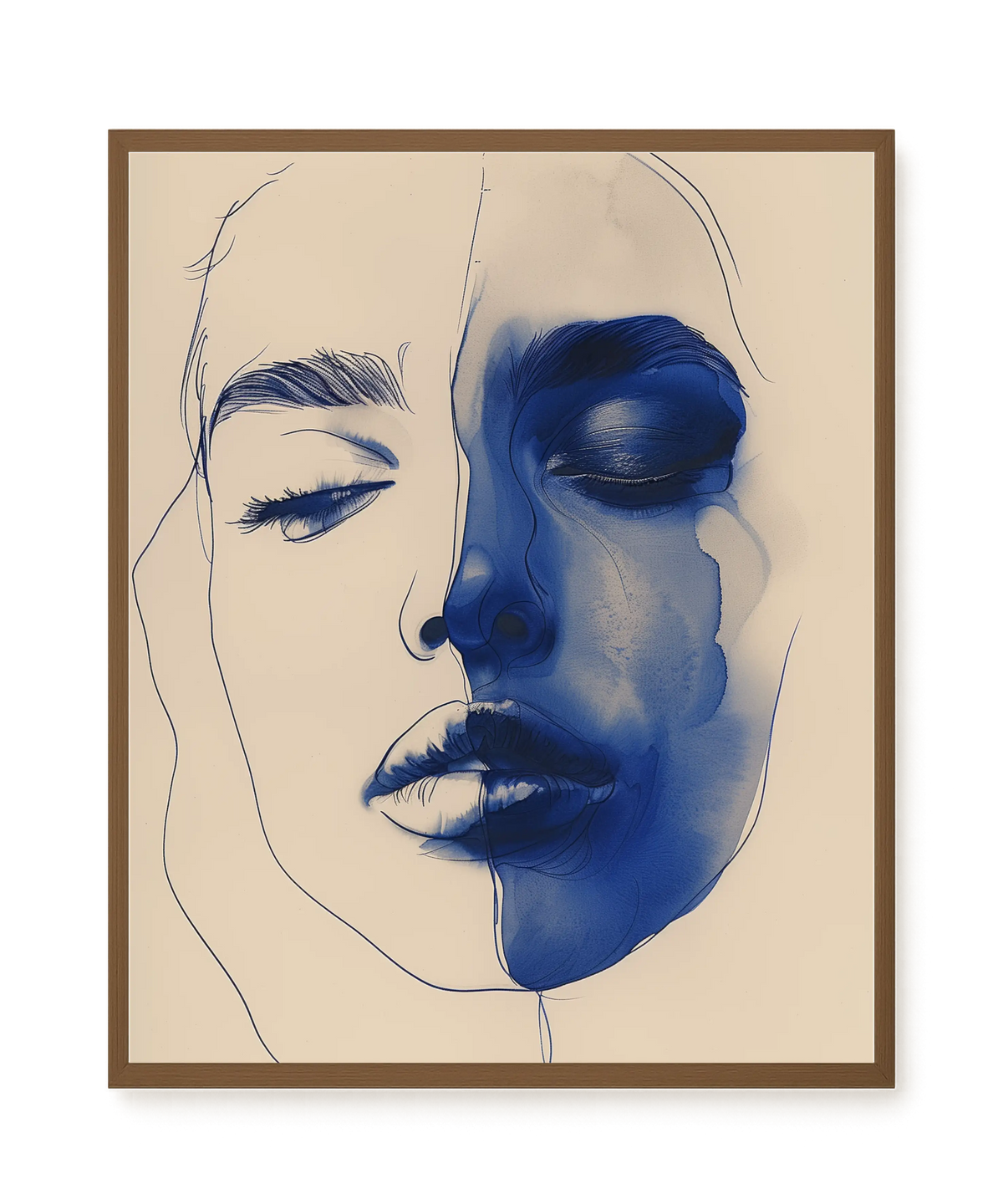 Abstract Face in Blue Ink Canvas Wall Art