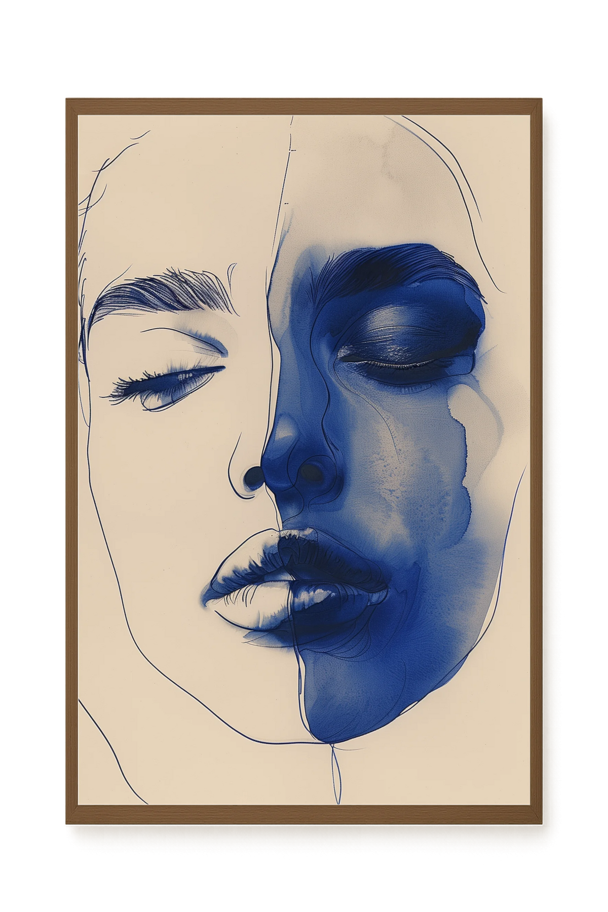 Abstract Face in Blue Ink Canvas Wall Art