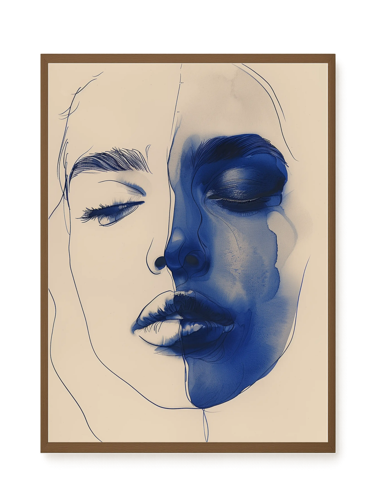 Abstract Face in Blue Ink Canvas Wall Art