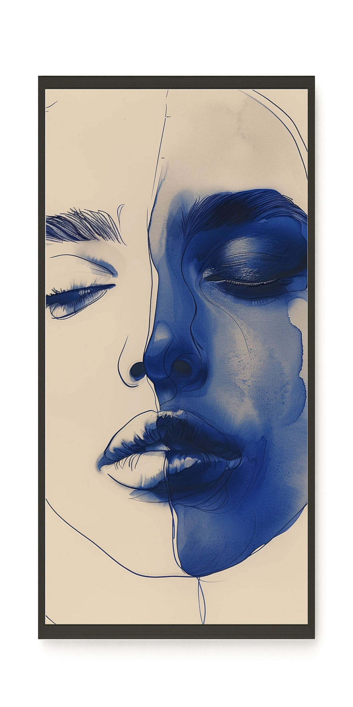 Abstract Face in Blue Ink Canvas Wall Art
