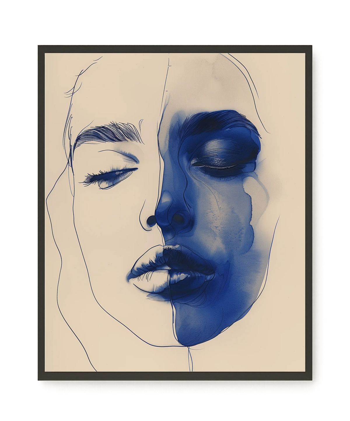 Abstract Face in Blue Ink Canvas Wall Art