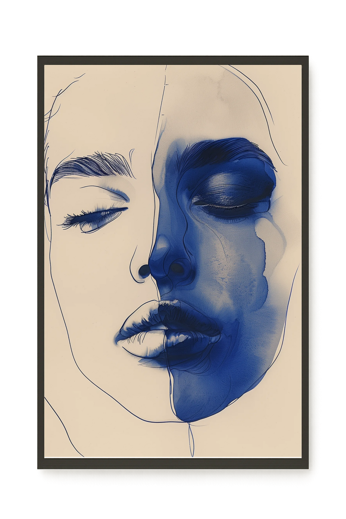Abstract Face in Blue Ink Canvas Wall Art