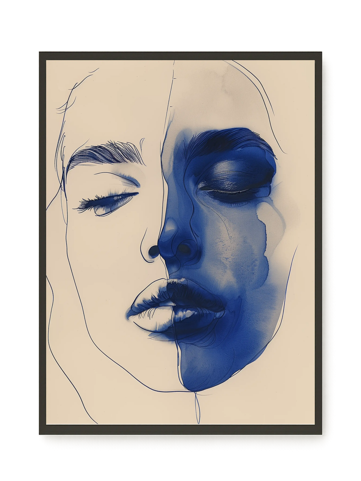 Abstract Face in Blue Ink Canvas Wall Art