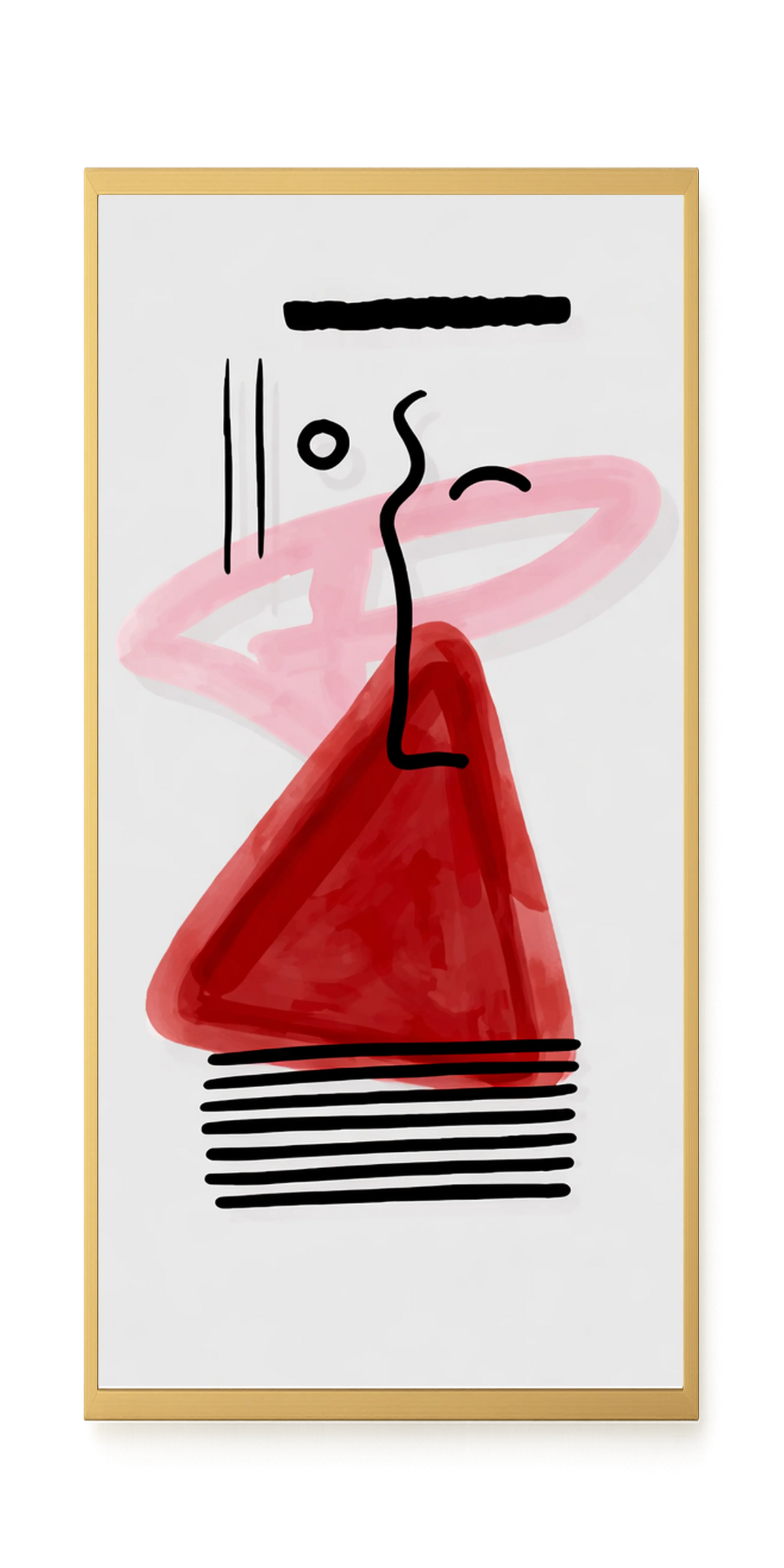 Abstract face with black lines and red triangle Canvas Wall Art