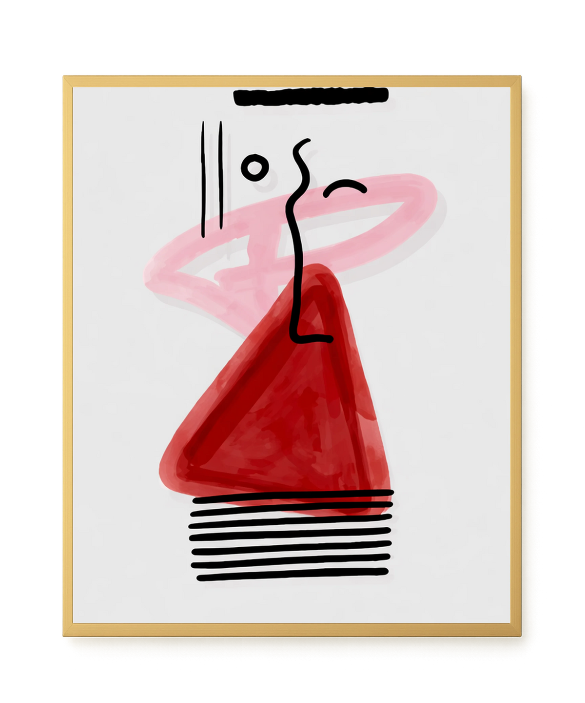 Abstract face with black lines and red triangle Canvas Wall Art