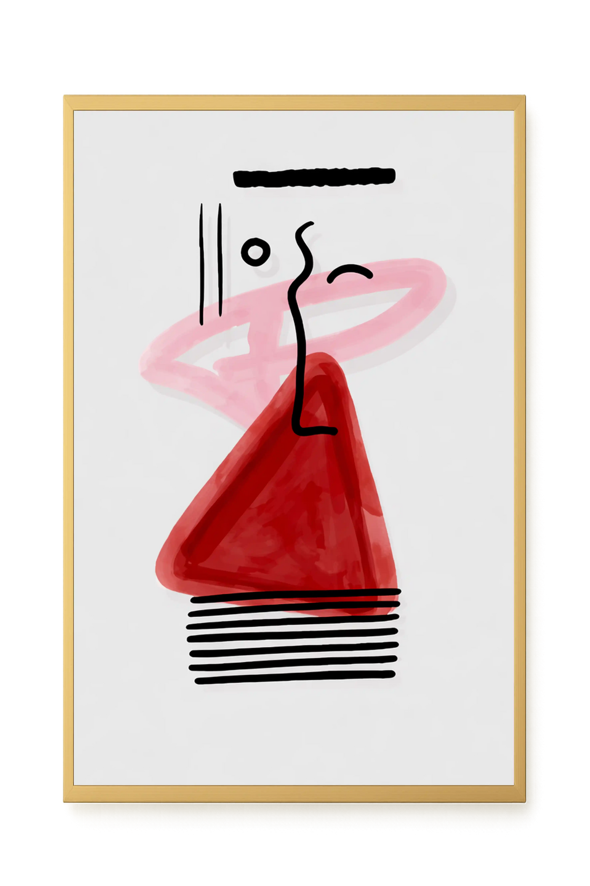 Abstract face with black lines and red triangle Canvas Wall Art