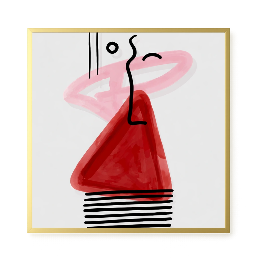 Abstract face with black lines and red triangle Canvas Wall Art