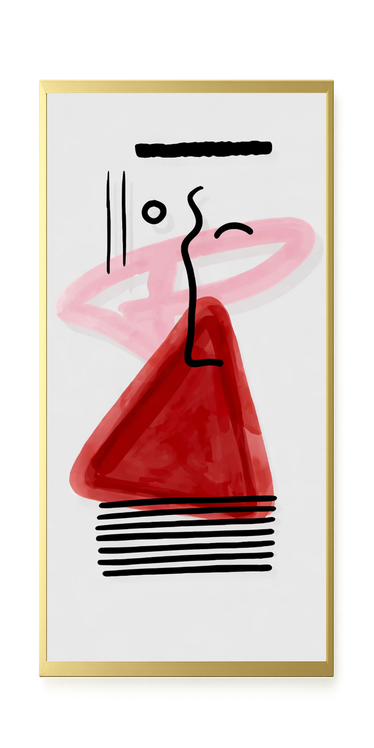 Abstract face with black lines and red triangle Canvas Wall Art