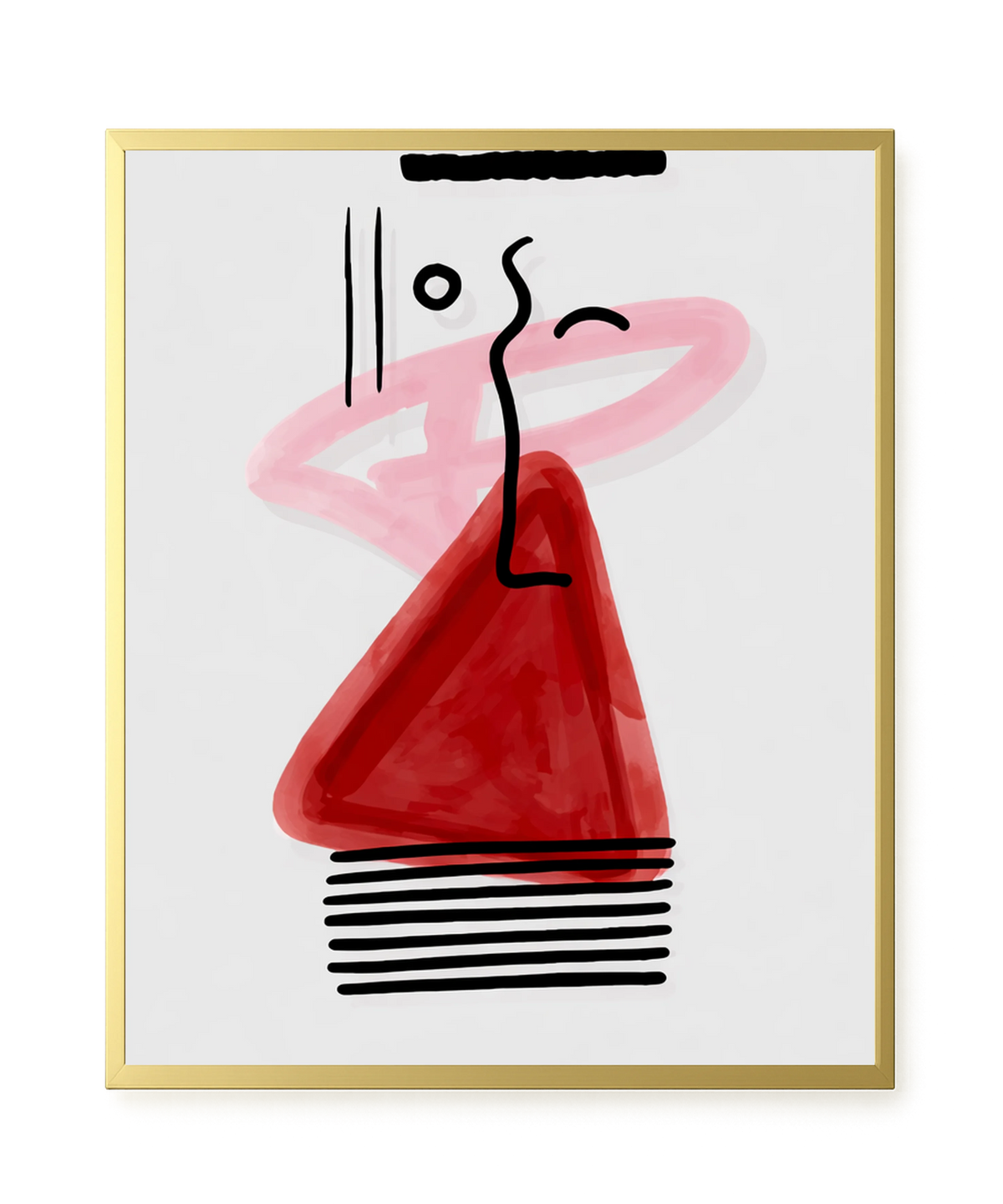 Abstract face with black lines and red triangle Canvas Wall Art