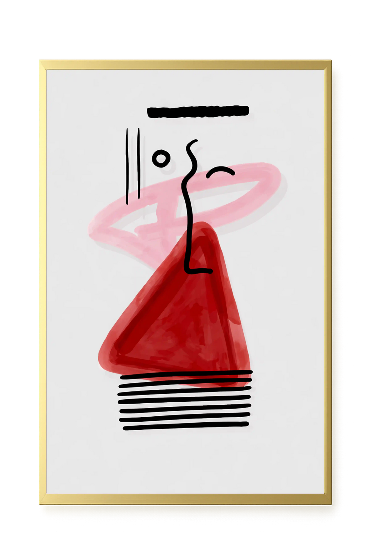 Abstract face with black lines and red triangle Canvas Wall Art