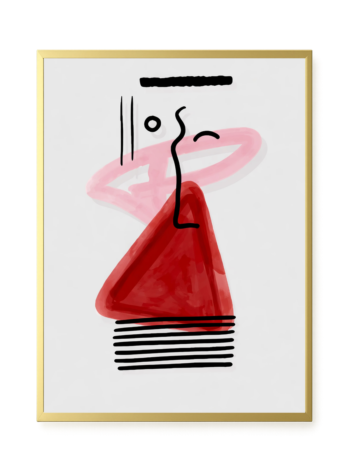 Abstract face with black lines and red triangle Canvas Wall Art