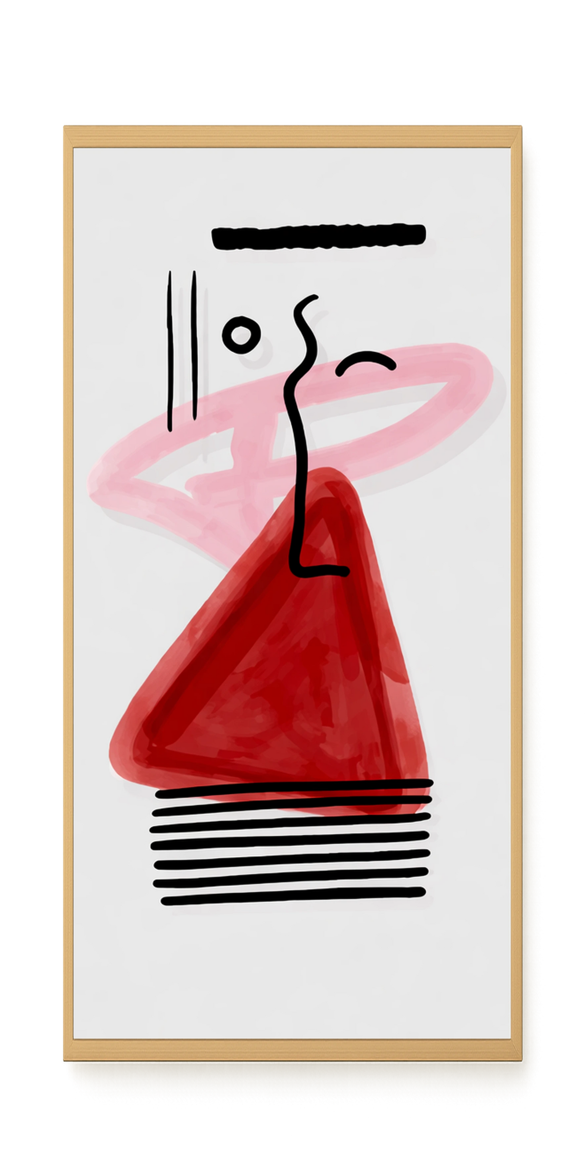 Abstract face with black lines and red triangle Canvas Wall Art