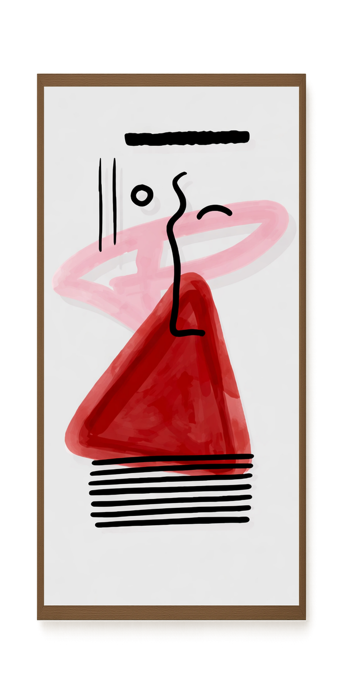 Abstract face with black lines and red triangle Canvas Wall Art