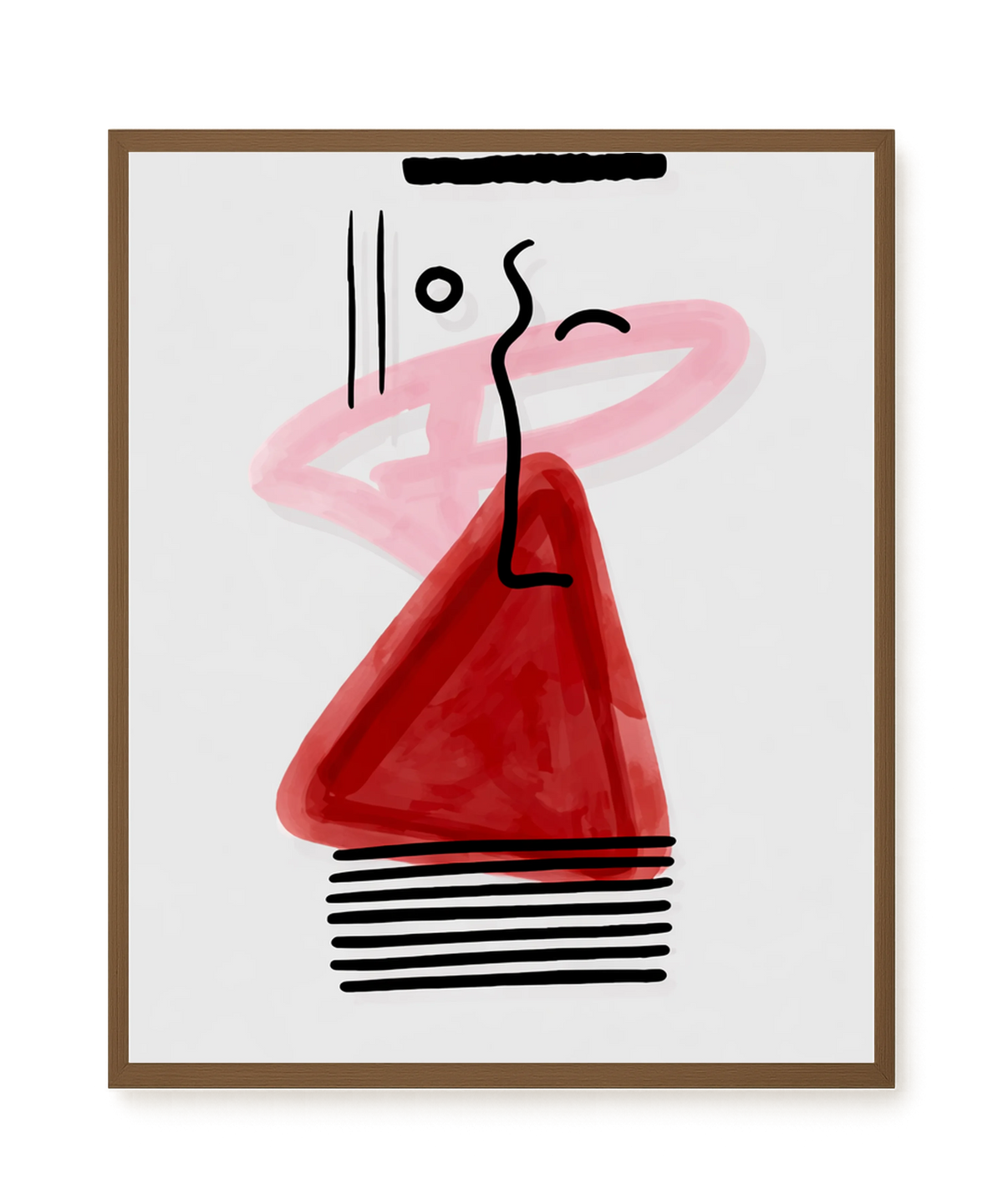 Abstract face with black lines and red triangle Canvas Wall Art
