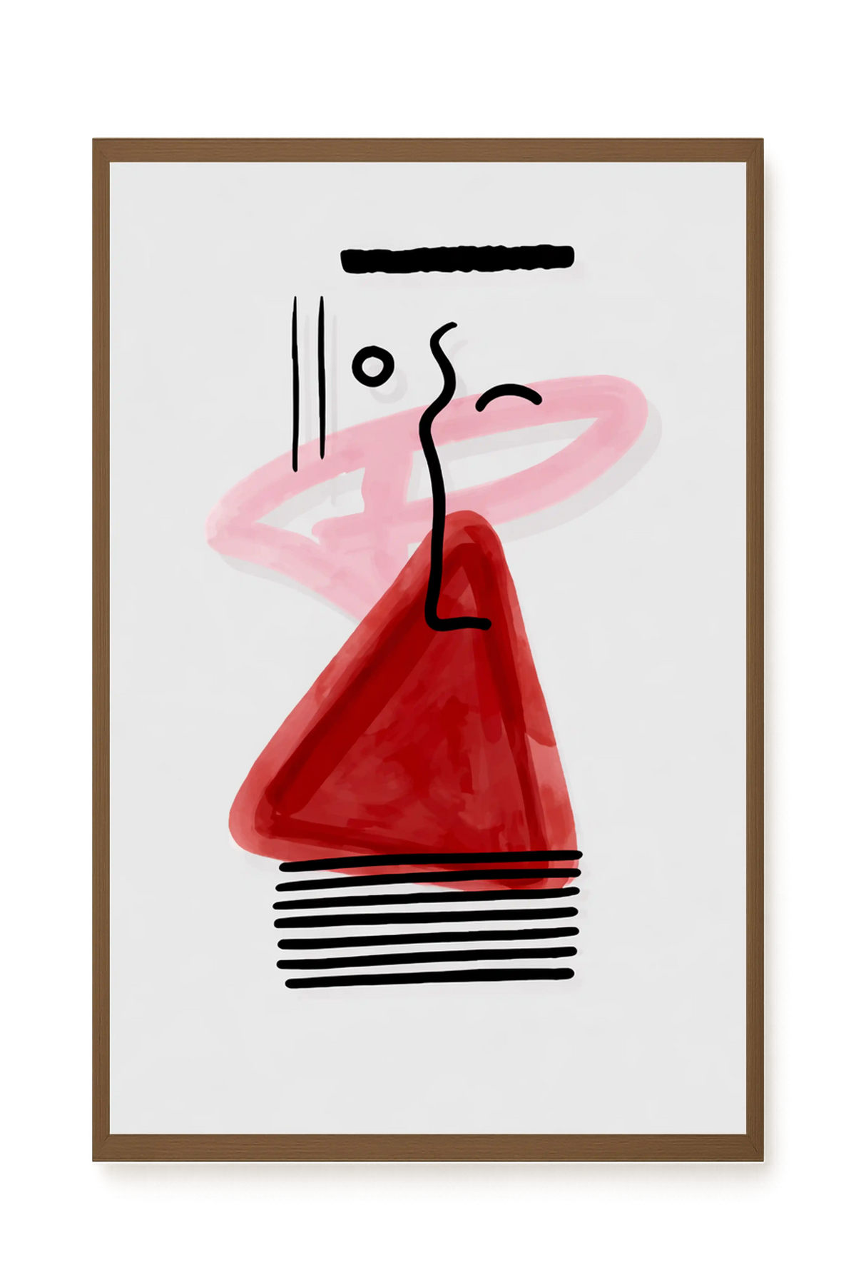 Abstract face with black lines and red triangle Canvas Wall Art