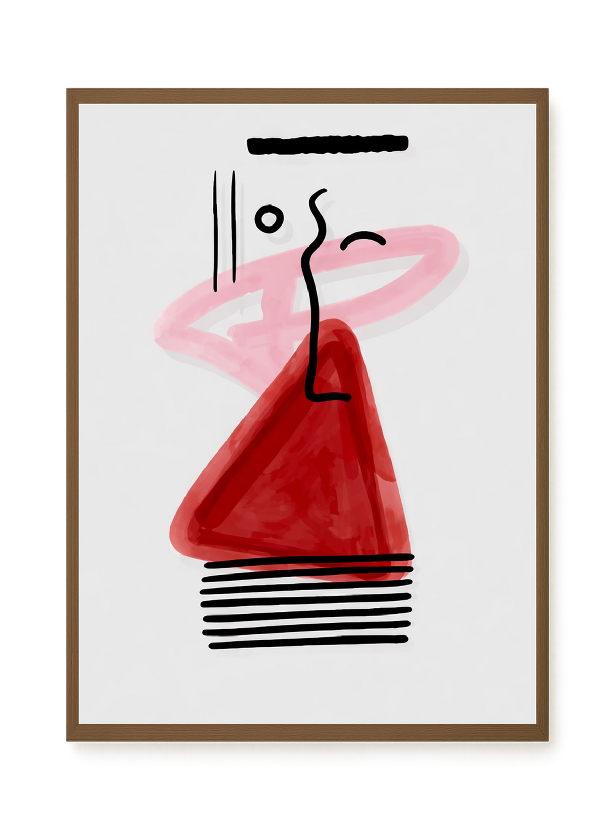 Abstract face with black lines and red triangle Canvas Wall Art