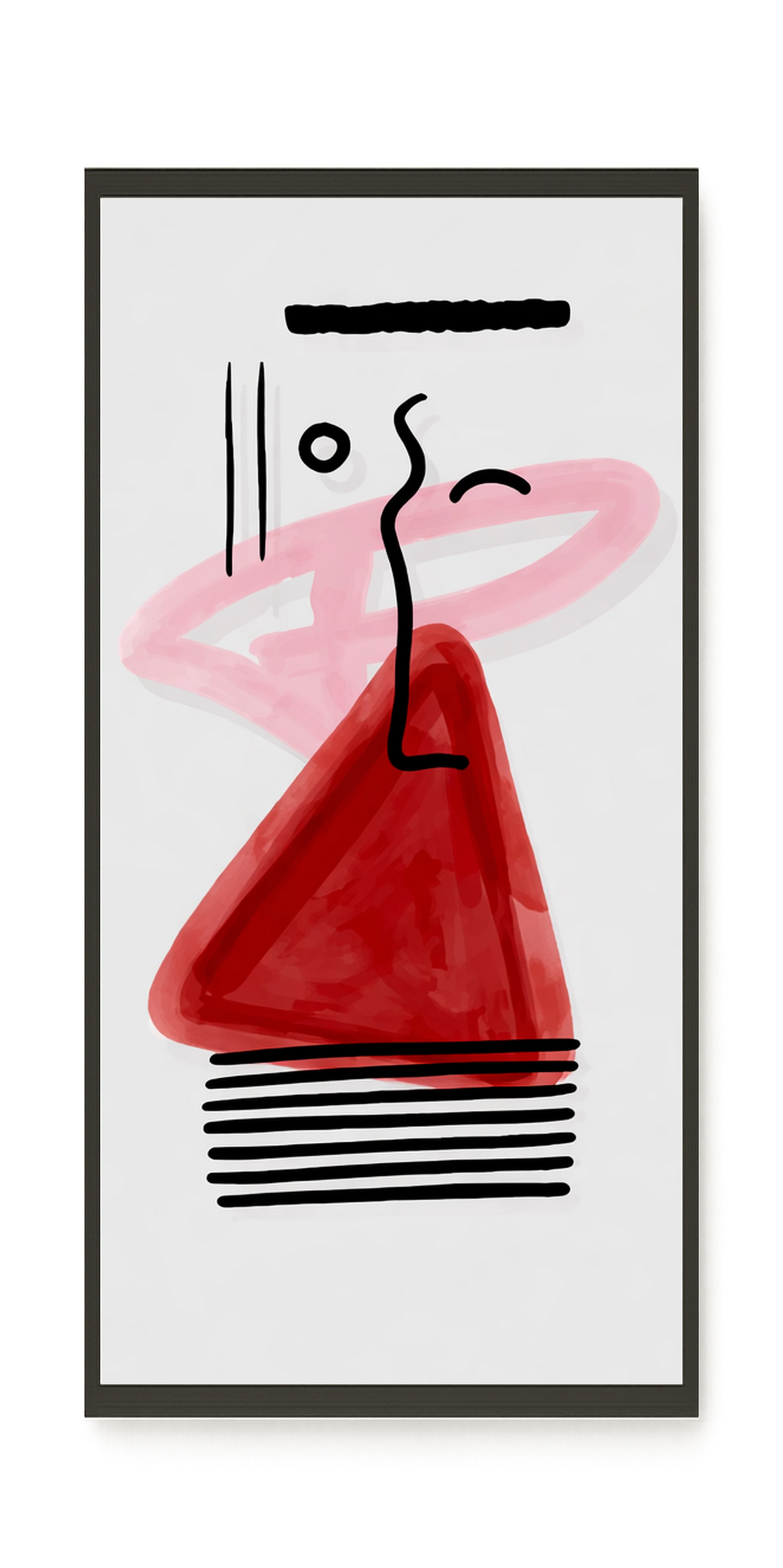 Abstract face with black lines and red triangle Canvas Wall Art