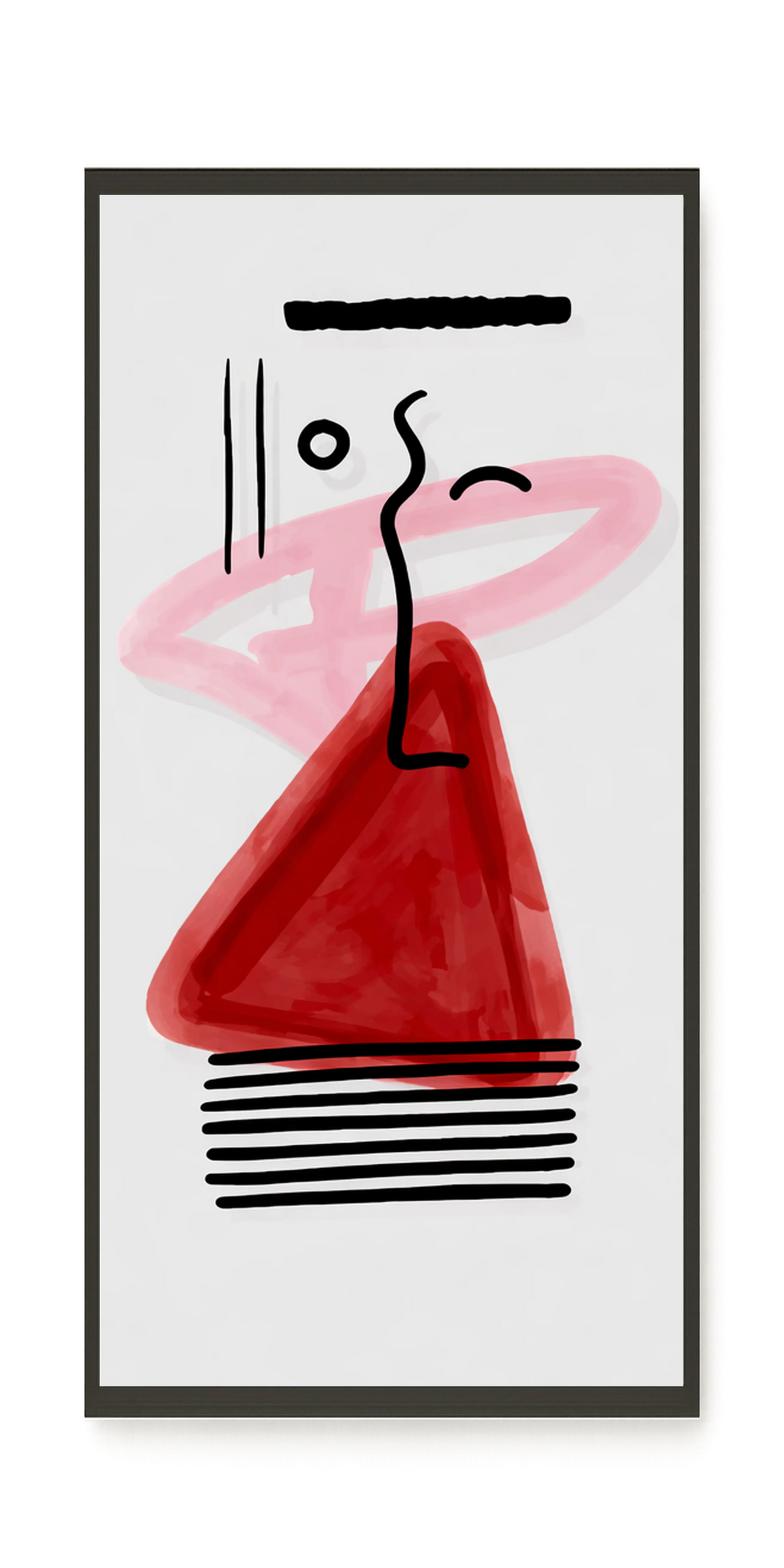 Abstract face with black lines and red triangle Canvas Wall Art