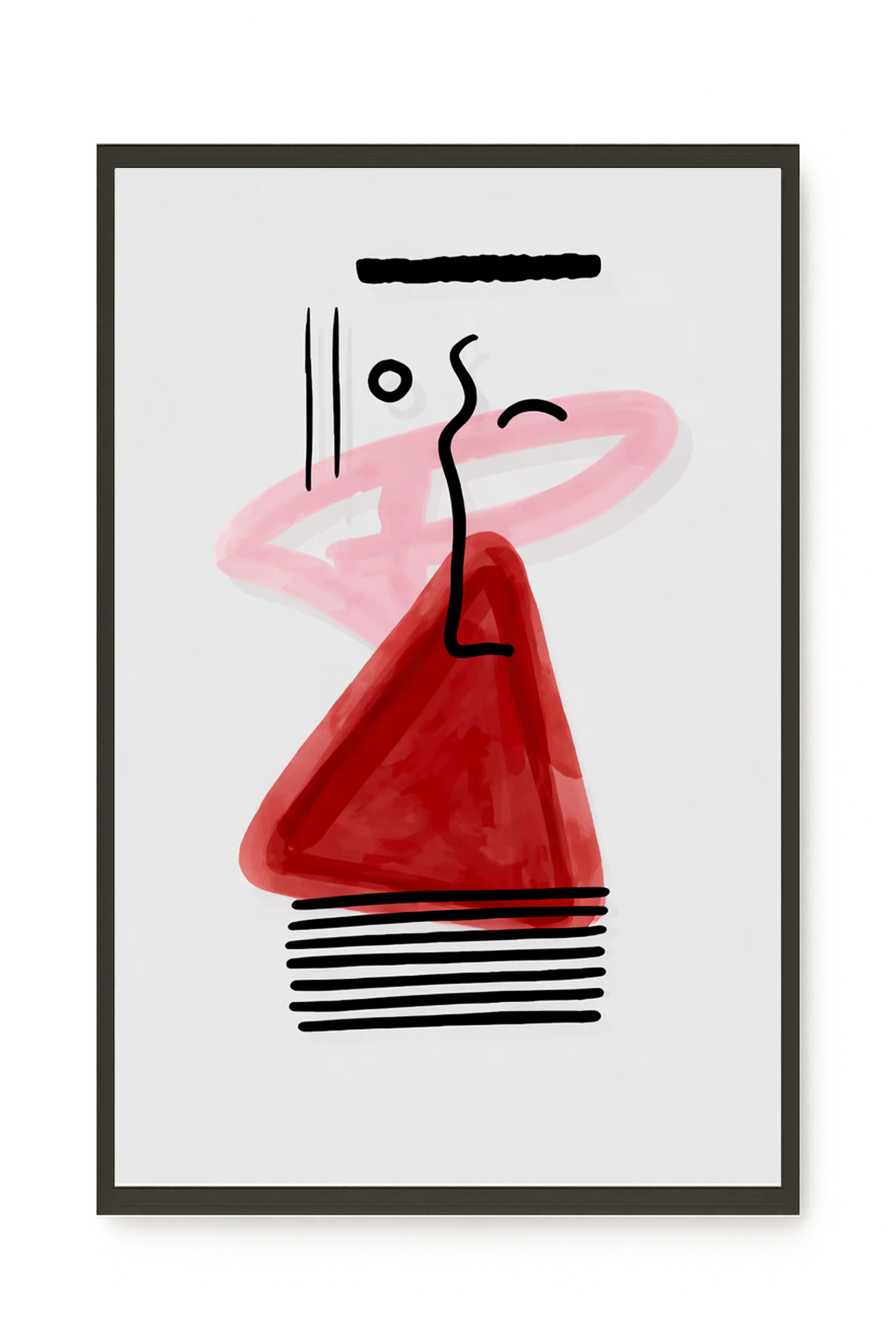 Abstract face with black lines and red triangle Canvas Wall Art