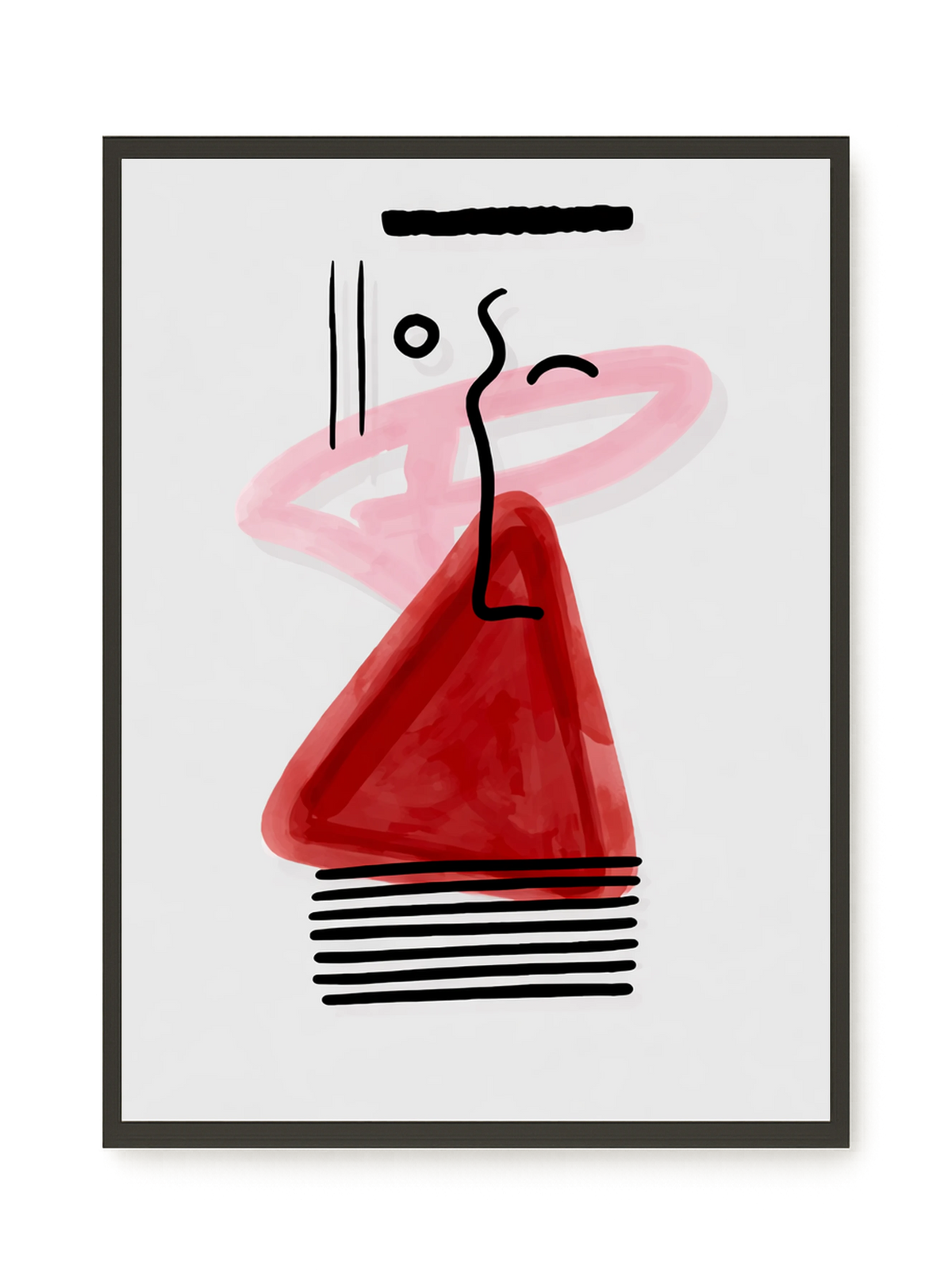 Abstract face with black lines and red triangle Canvas Wall Art