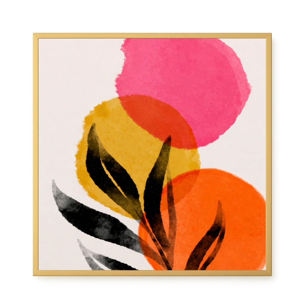 Abstract leaves with colorful overlapping circles Canvas Wall Art