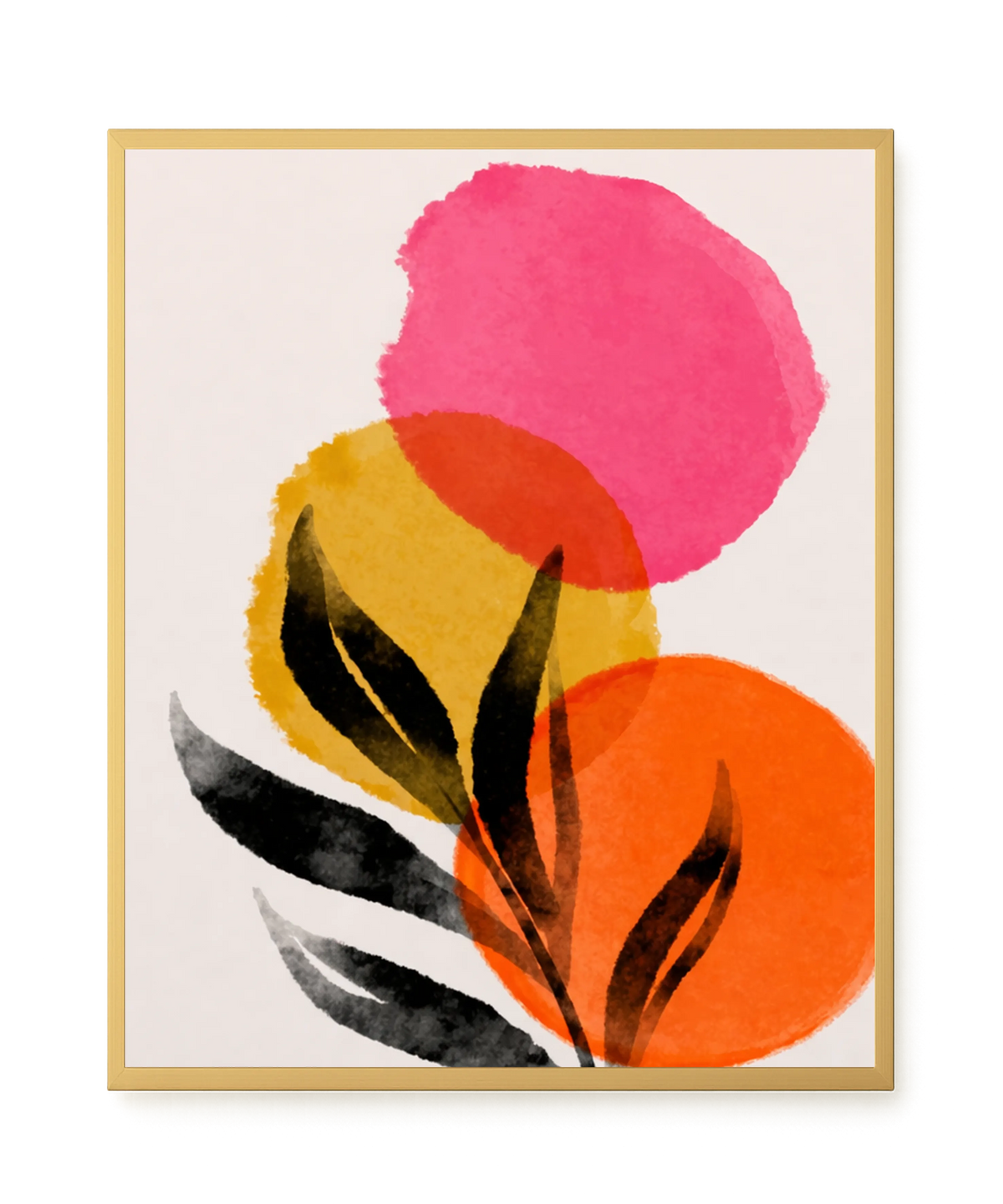 Abstract leaves with colorful overlapping circles Canvas Wall Art
