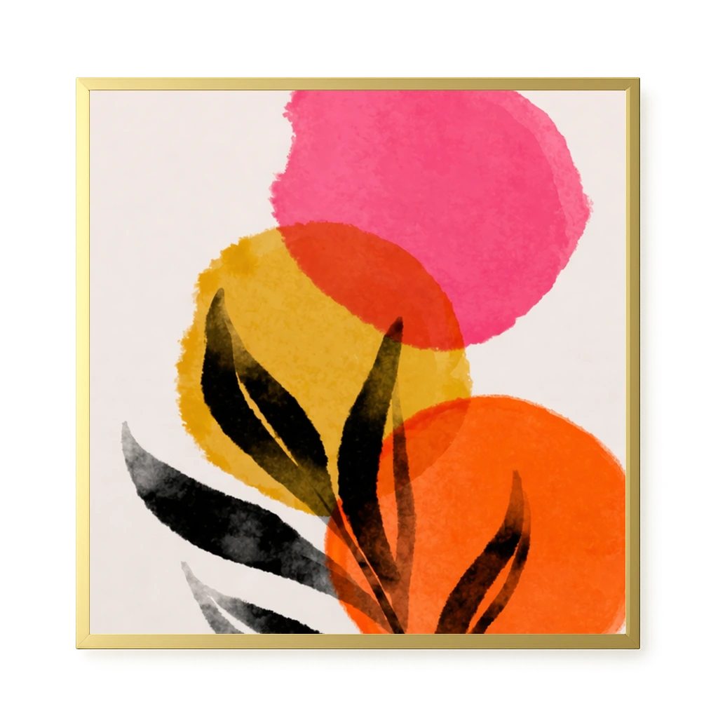 Abstract leaves with colorful overlapping circles Canvas Wall Art
