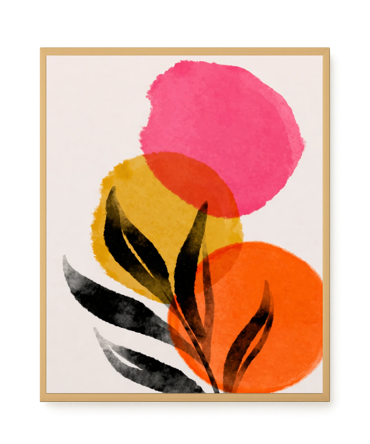 Abstract leaves with colorful overlapping circles Canvas Wall Art