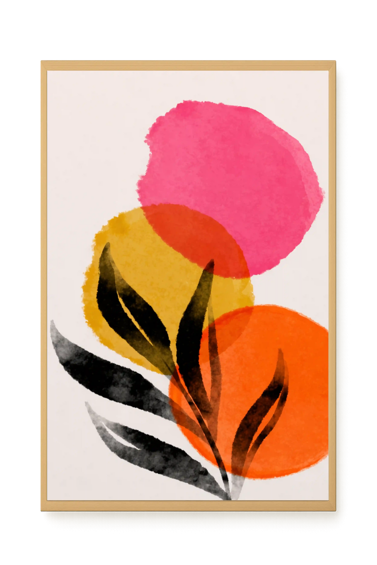 Abstract leaves with colorful overlapping circles Canvas Wall Art