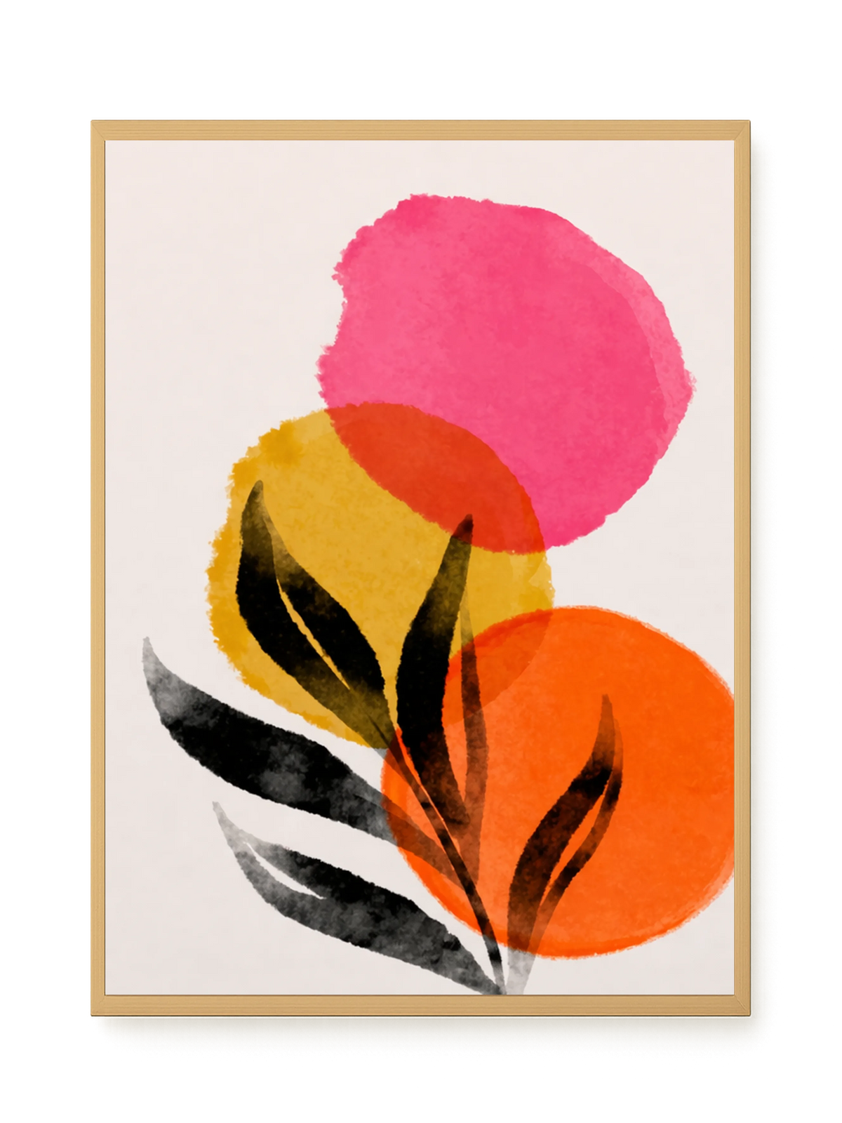 Abstract leaves with colorful overlapping circles Canvas Wall Art