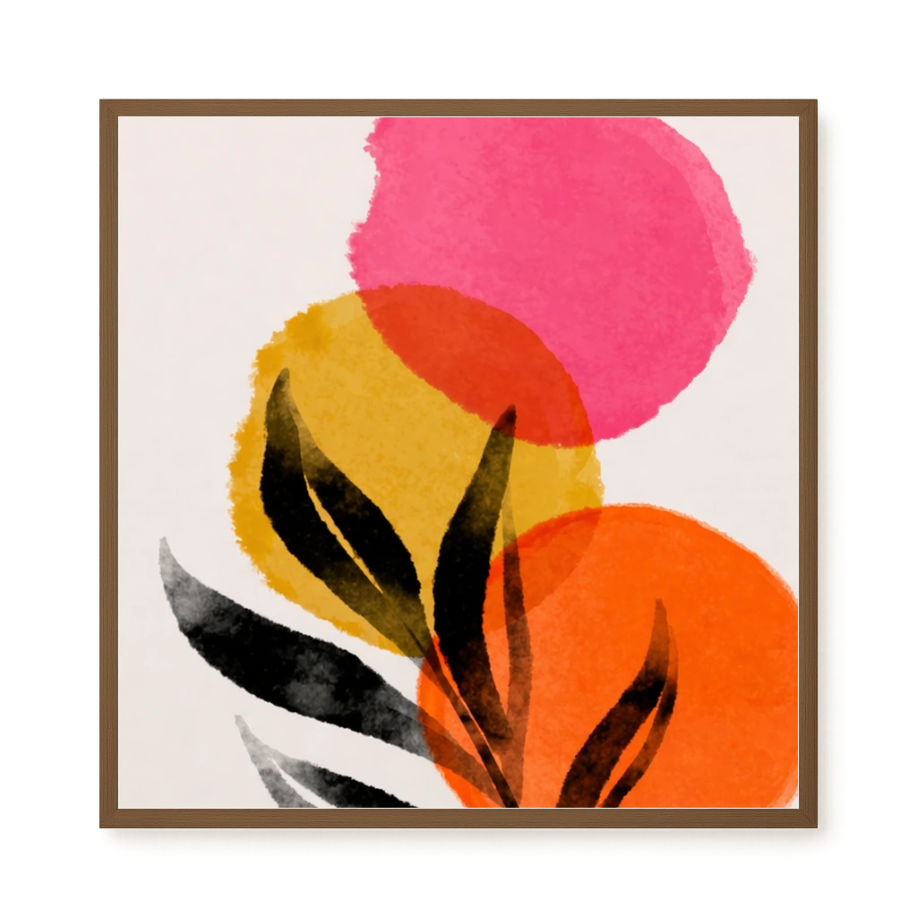 Abstract leaves with colorful overlapping circles Canvas Wall Art
