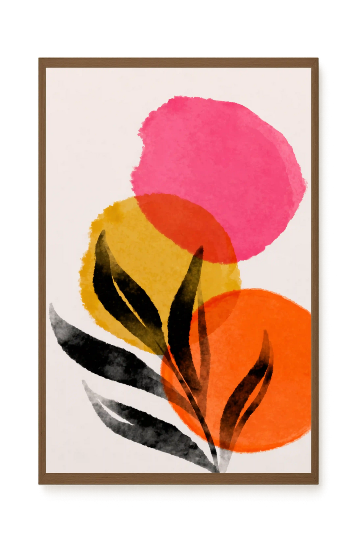 Abstract leaves with colorful overlapping circles Canvas Wall Art