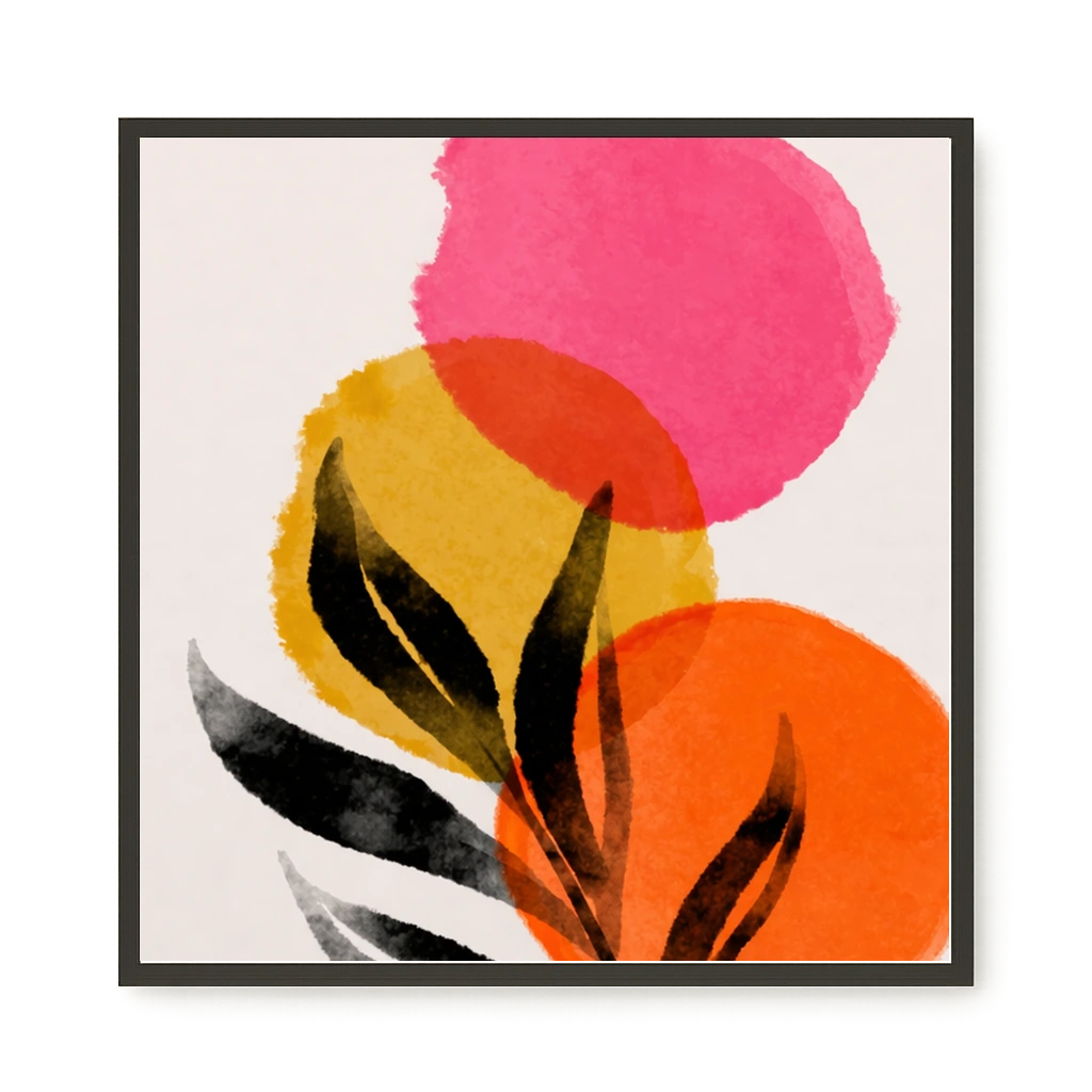Abstract leaves with colorful overlapping circles Canvas Wall Art