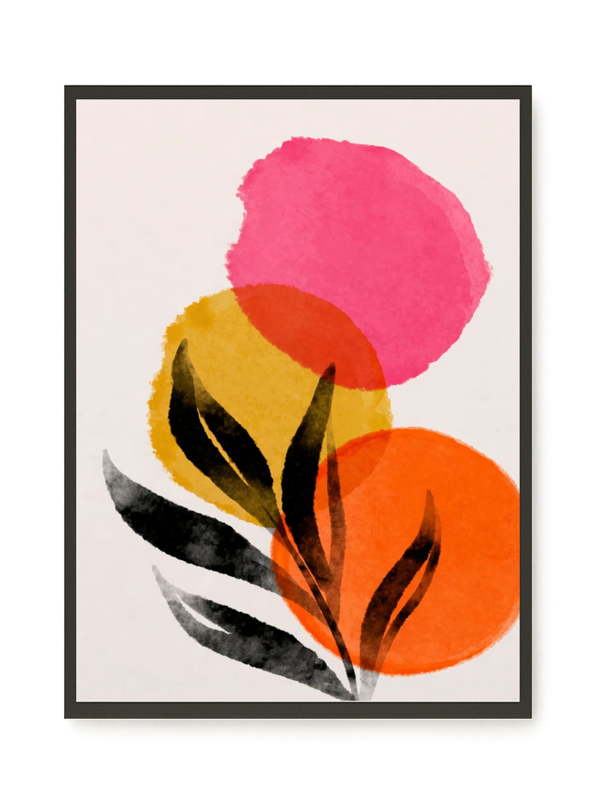 Abstract leaves with colorful overlapping circles Canvas Wall Art
