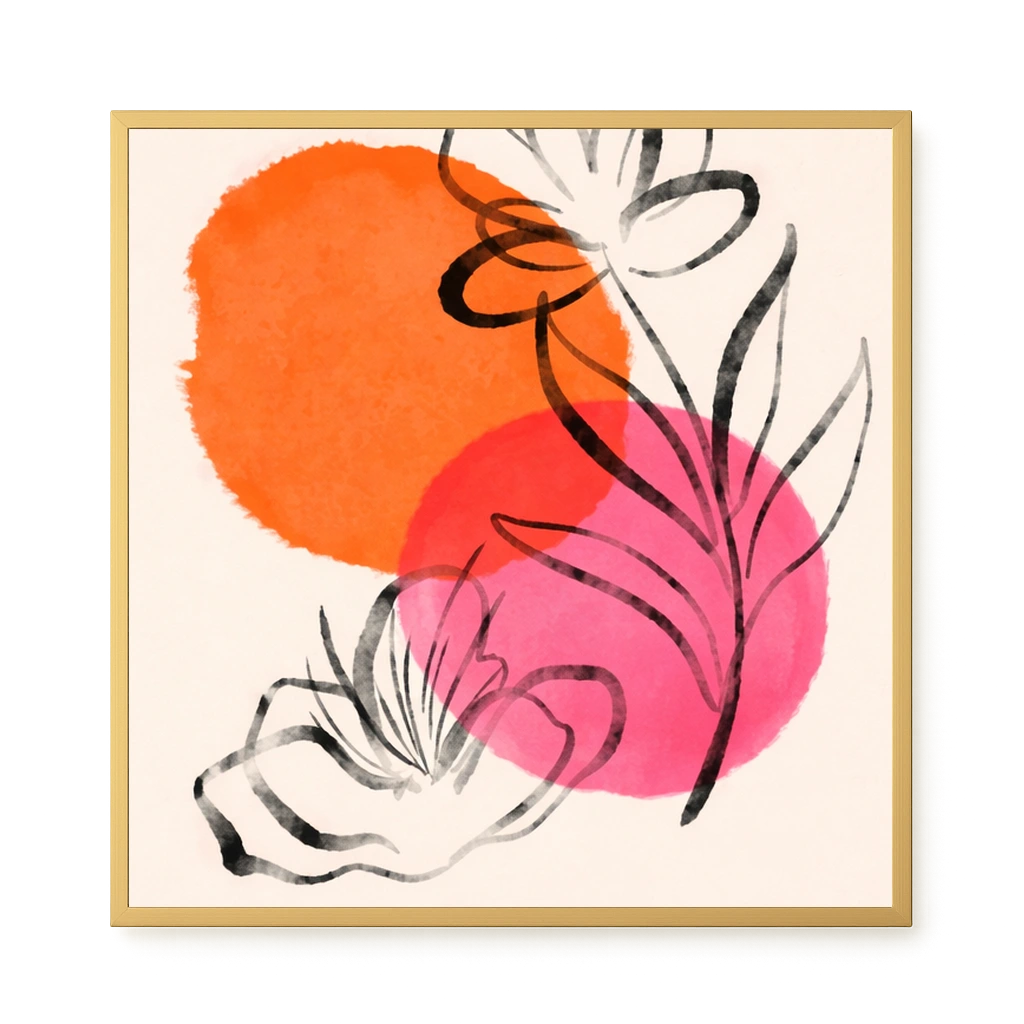 Line-drawn flowers with orange background Canvas Print