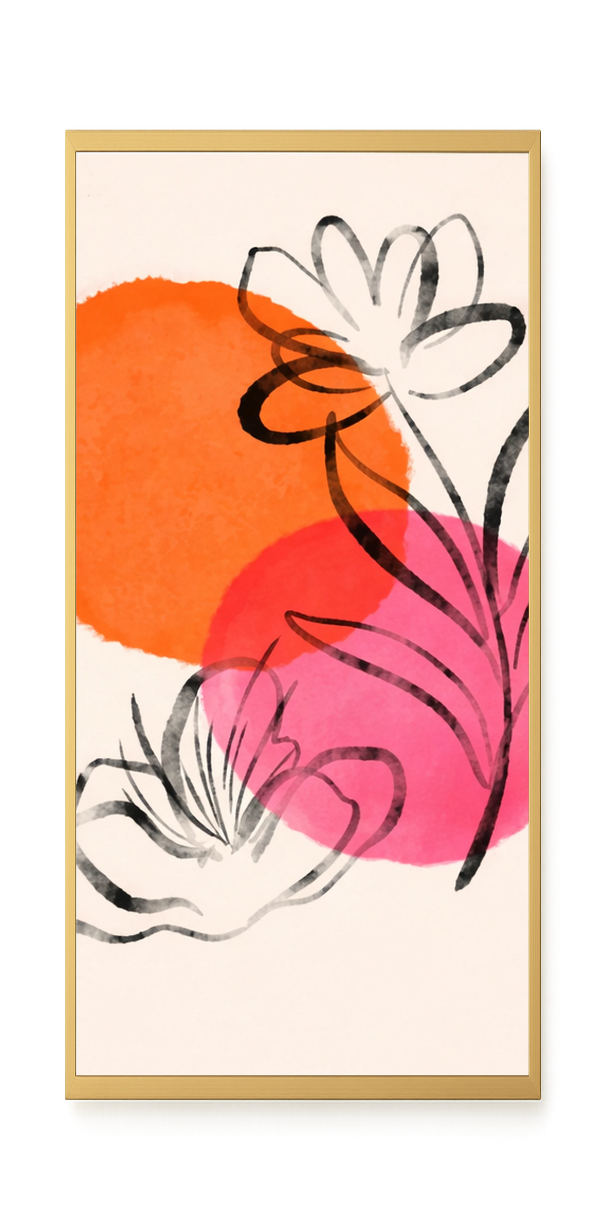 Line-drawn flowers with orange background Canvas Print