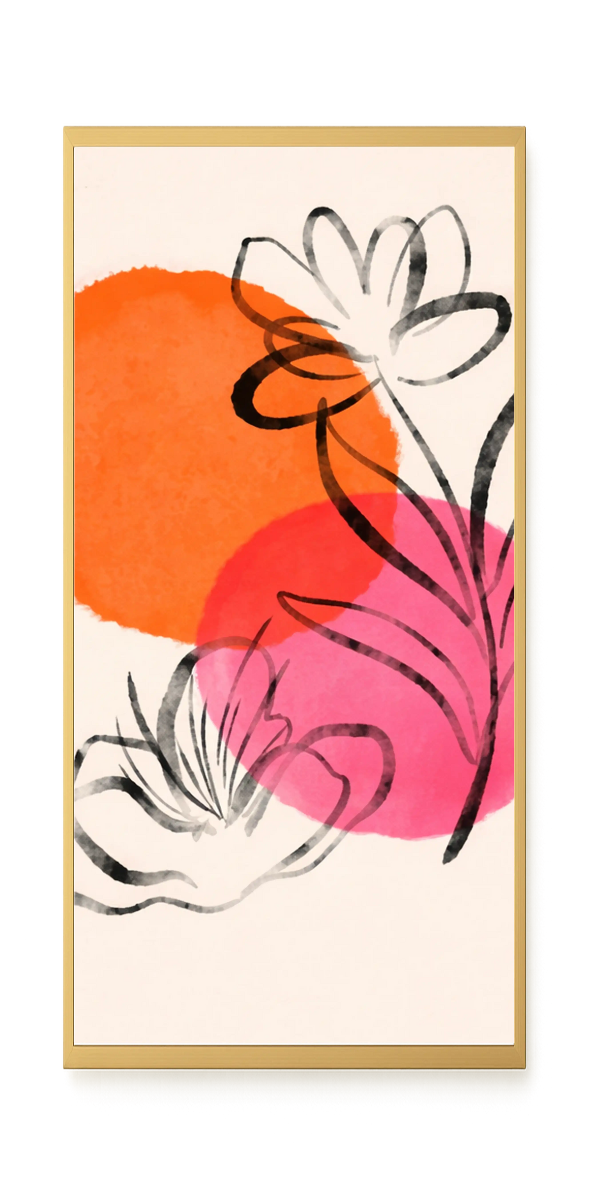 Line-drawn flowers with orange background Canvas Print