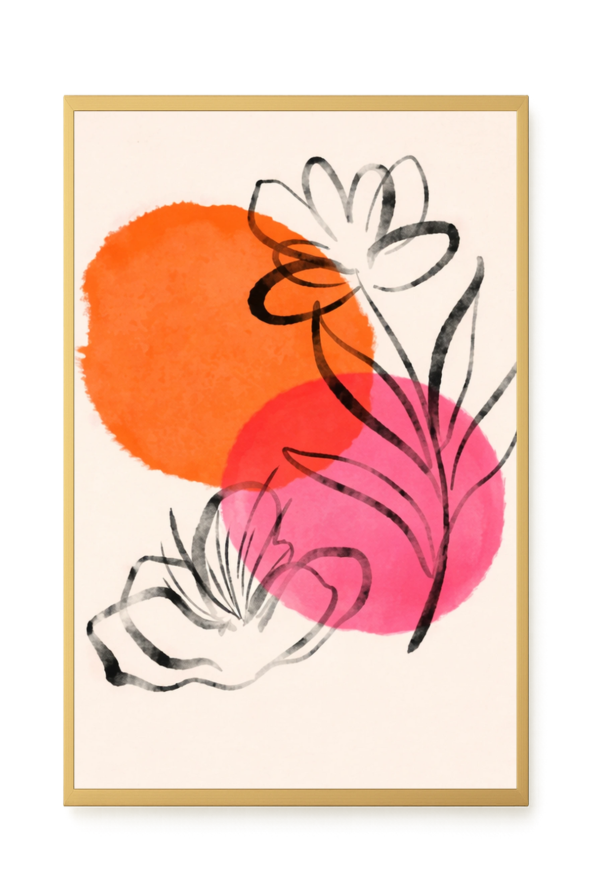 Line-drawn flowers with orange background Canvas Print
