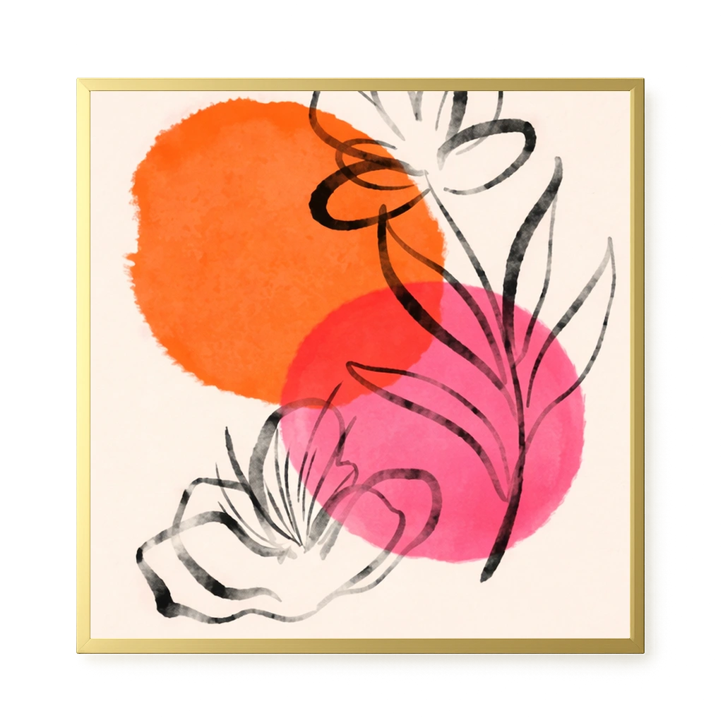 Line-drawn flowers with orange background Canvas Print