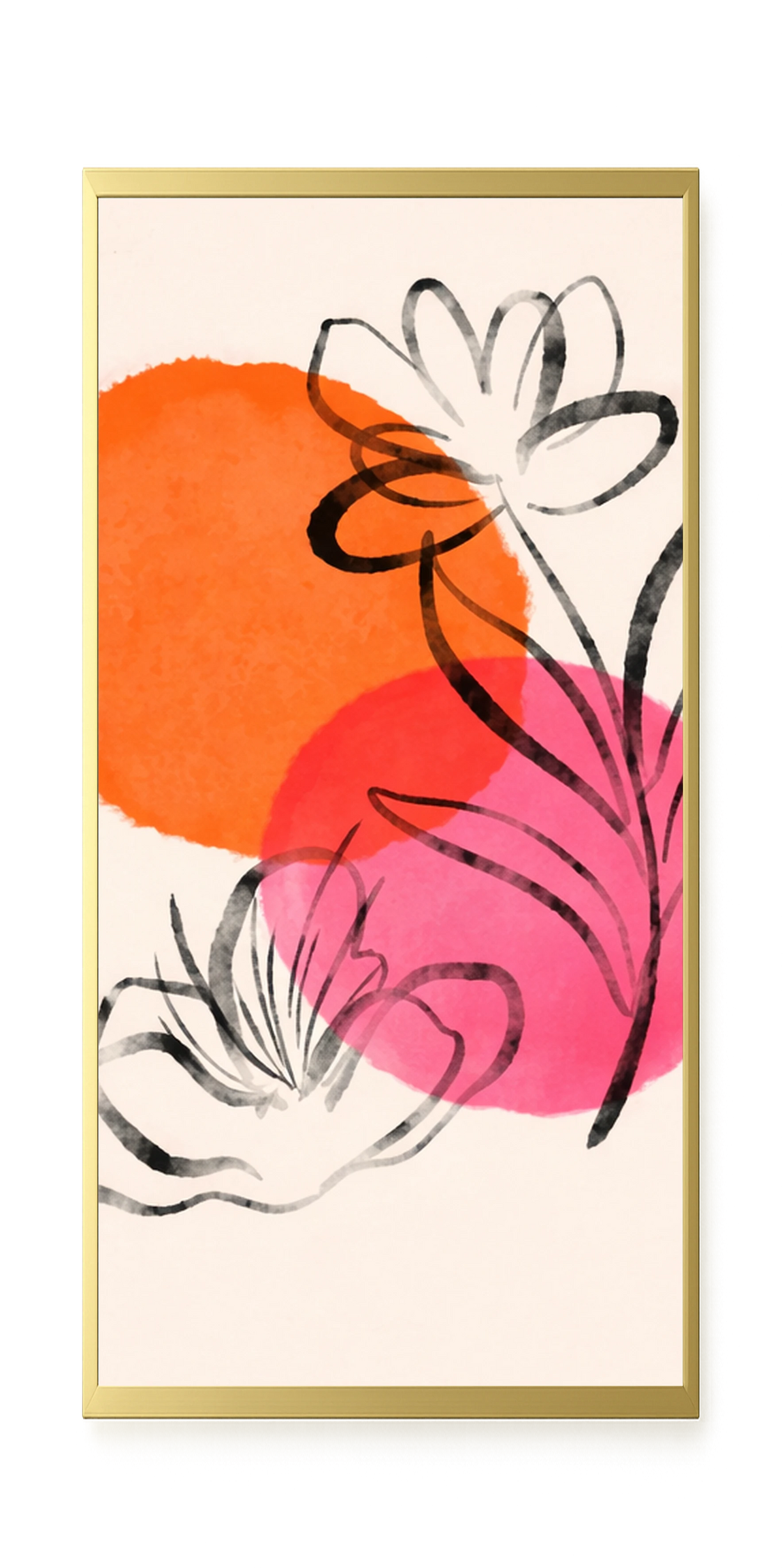 Line-drawn flowers with orange background Canvas Print