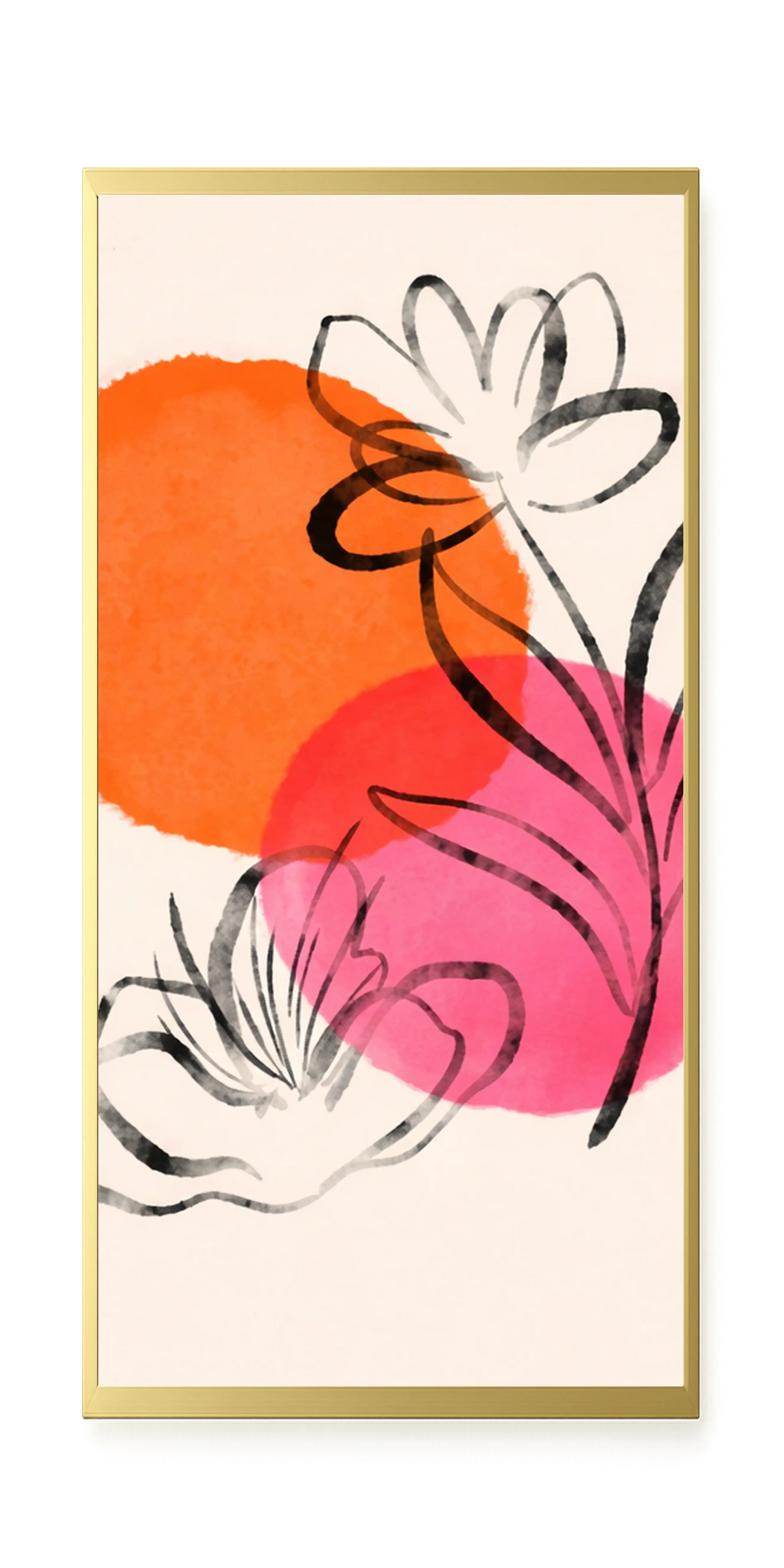 Line-drawn flowers with orange background Canvas Print
