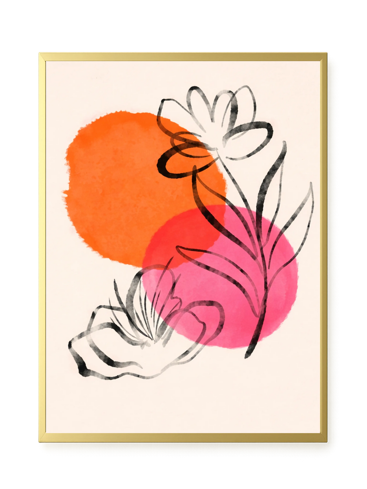 Line-drawn flowers with orange background Canvas Print