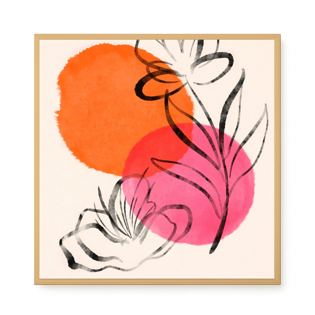Line-drawn flowers with orange background Canvas Print