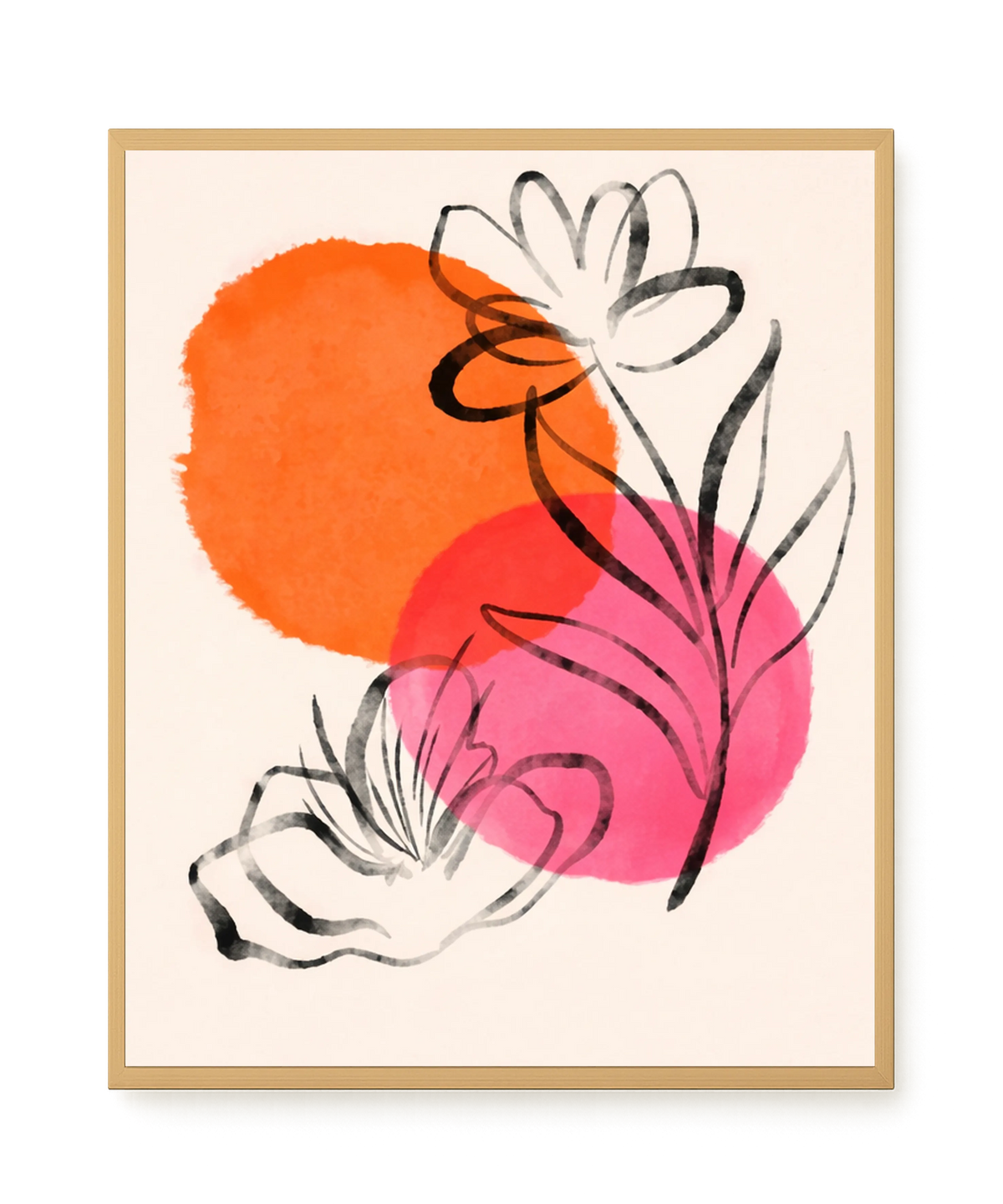 Line-drawn flowers with orange background Canvas Print