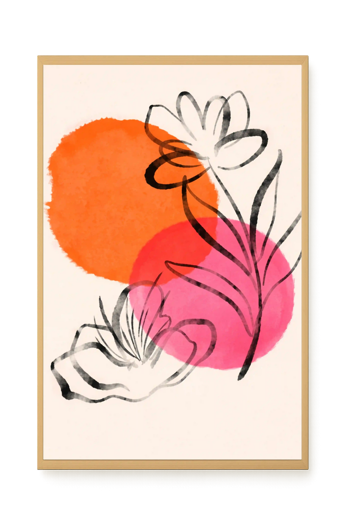 Line-drawn flowers with orange background Canvas Print