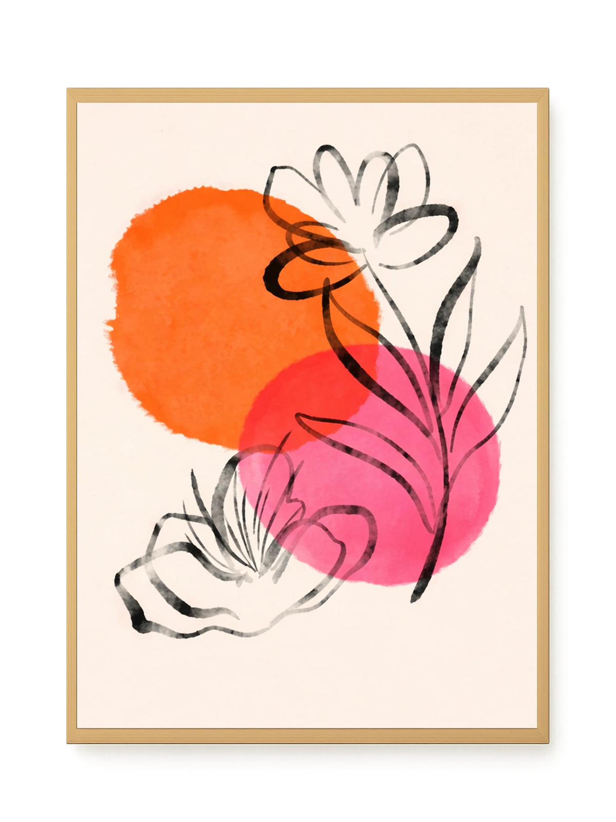 Line-drawn flowers with orange background Canvas Print