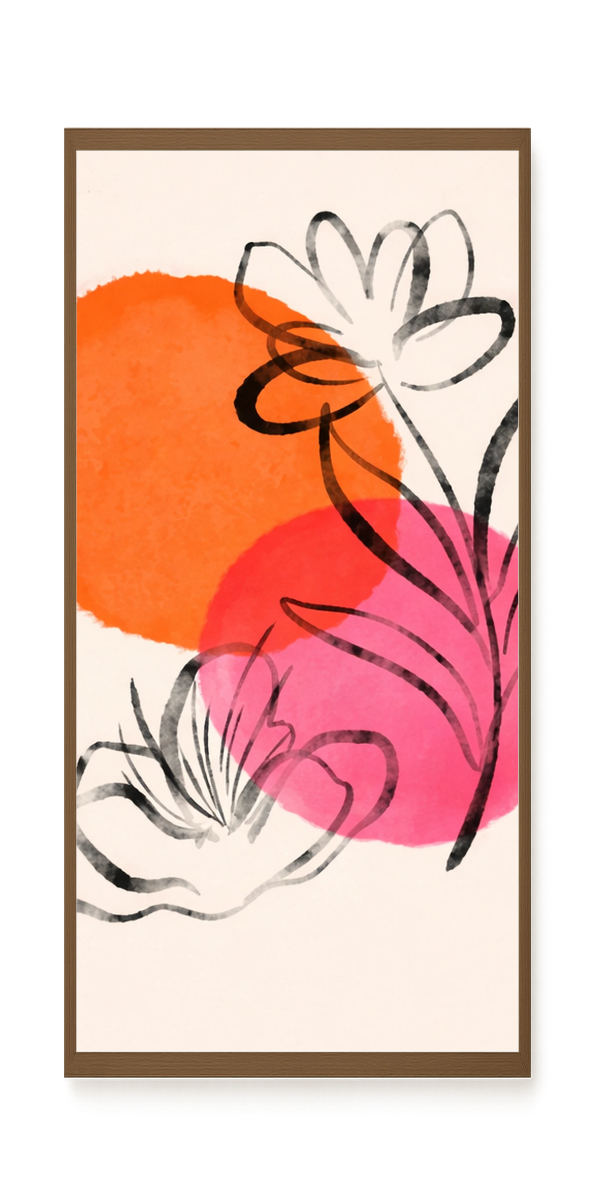 Line-drawn flowers with orange background Canvas Print