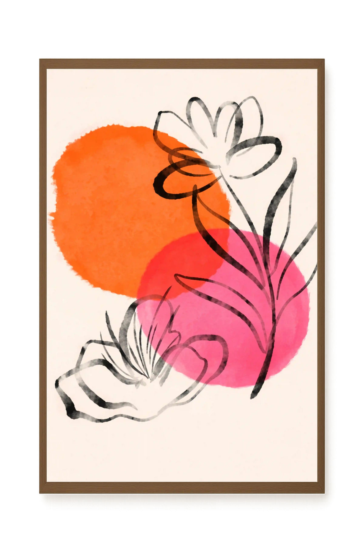 Line-drawn flowers with orange background Canvas Print