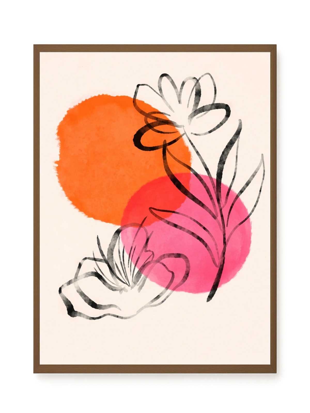 Line-drawn flowers with orange background Canvas Print