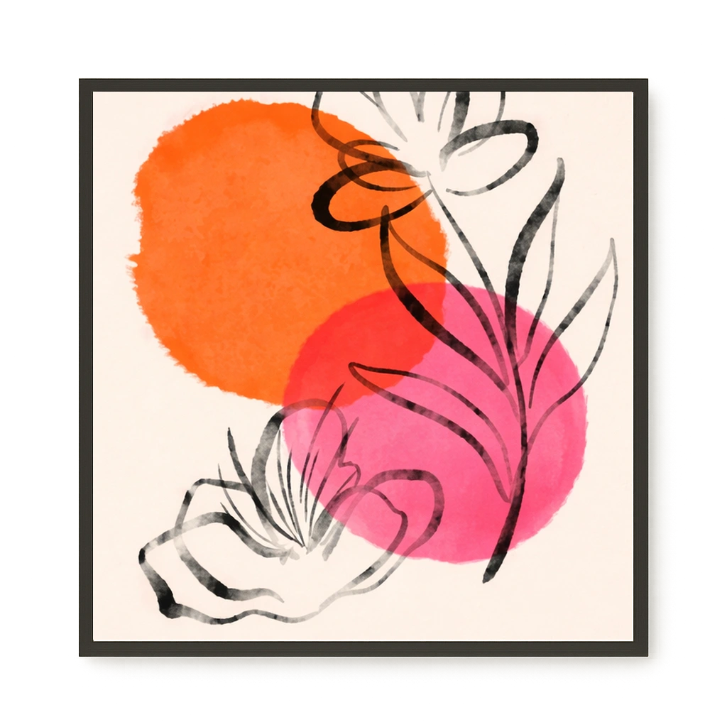 Line-drawn flowers with orange background Canvas Print